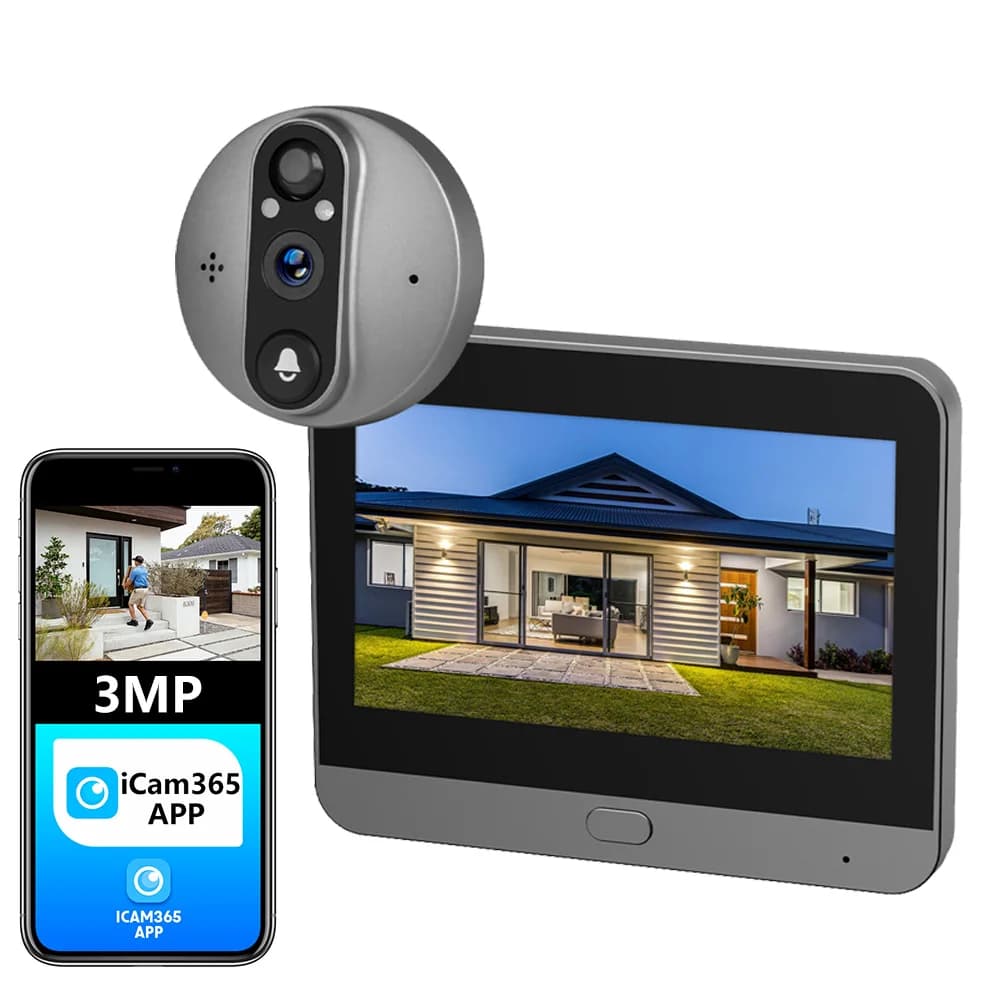 Conversazione bidirezionale Smart 3MP WiFi Alimentazione a batteria Campanello per porta Magic Cat Eye Spioncino Telecamera PIR FHD Visualizzatore digitale Campanello Monitor da 4,3 pollici