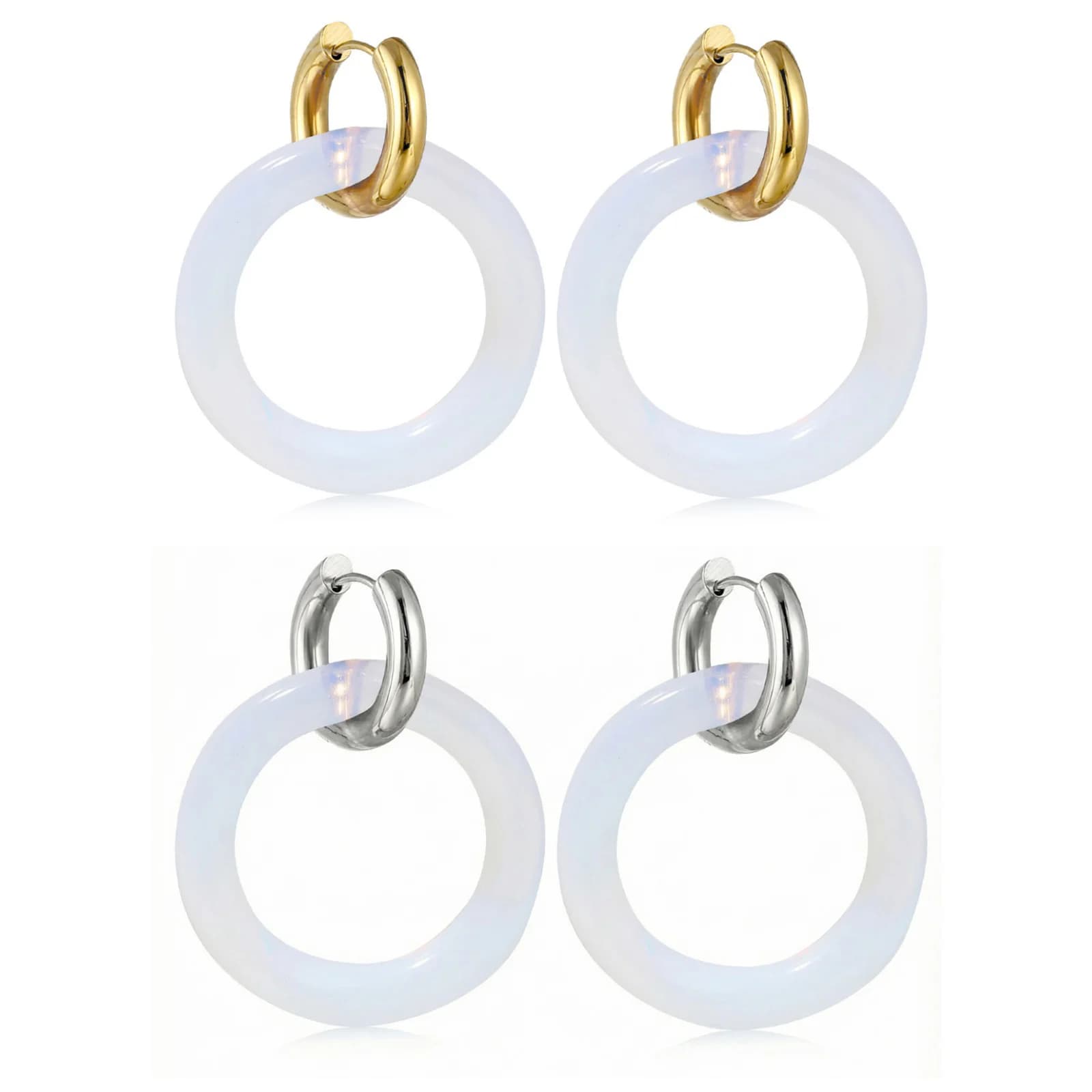Orecchini Pendenti Minimalisti in Opalite da 30MM con Cerchio Cavo e Gemma, in Acciaio Inossidabile, Geometrici, da Donna, per Feste