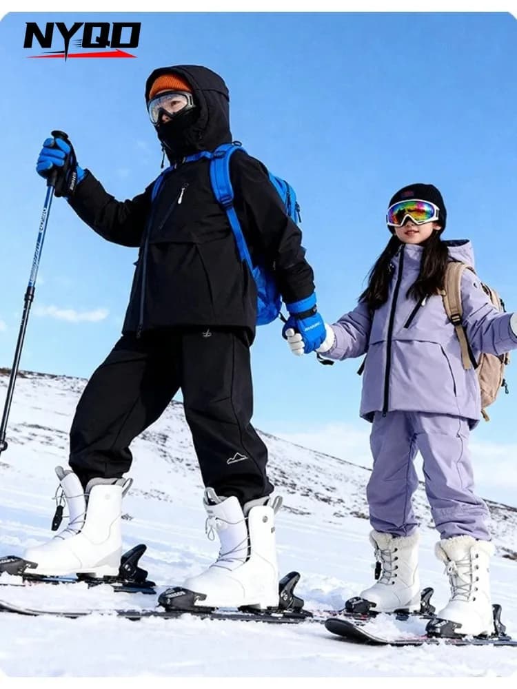 Children's Skiing Wear Top+Bottom Winter Boys Girls Snowboarding Suit Windproof Waterproof Kids Ski Jacket Snow Pants