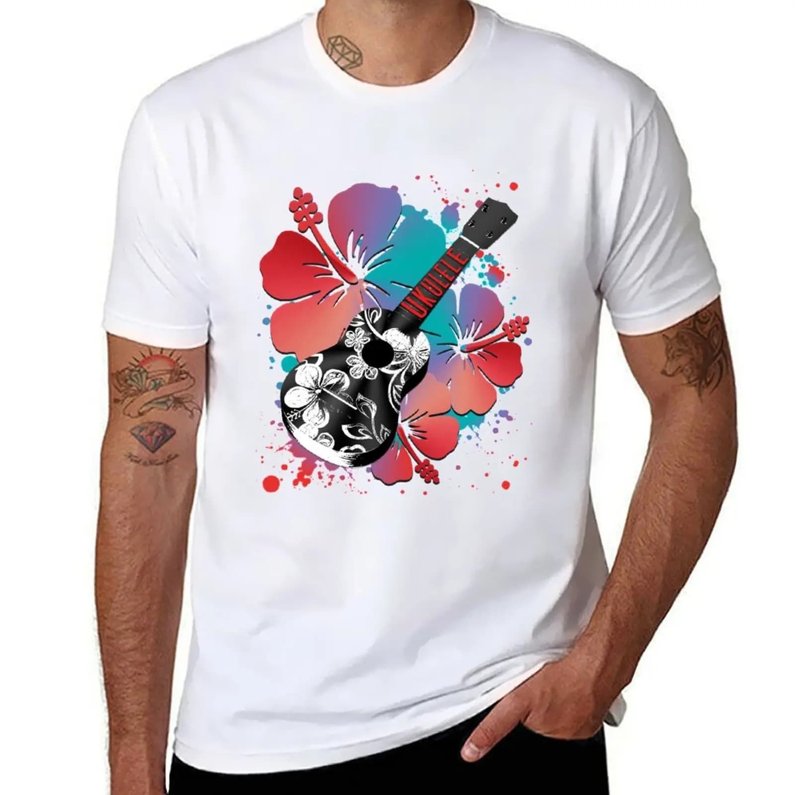 T-shirt UKULELE HIBISCUS T-shirt basic traspirante in tinta unita