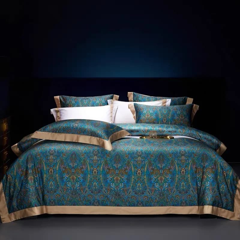 Bohemian Style 1000TC Egyptian Cotton Digital Printing Bedding Set Soft Silky Duvet Cover Set Flat/Fitted Bed Sheet Pillowcases