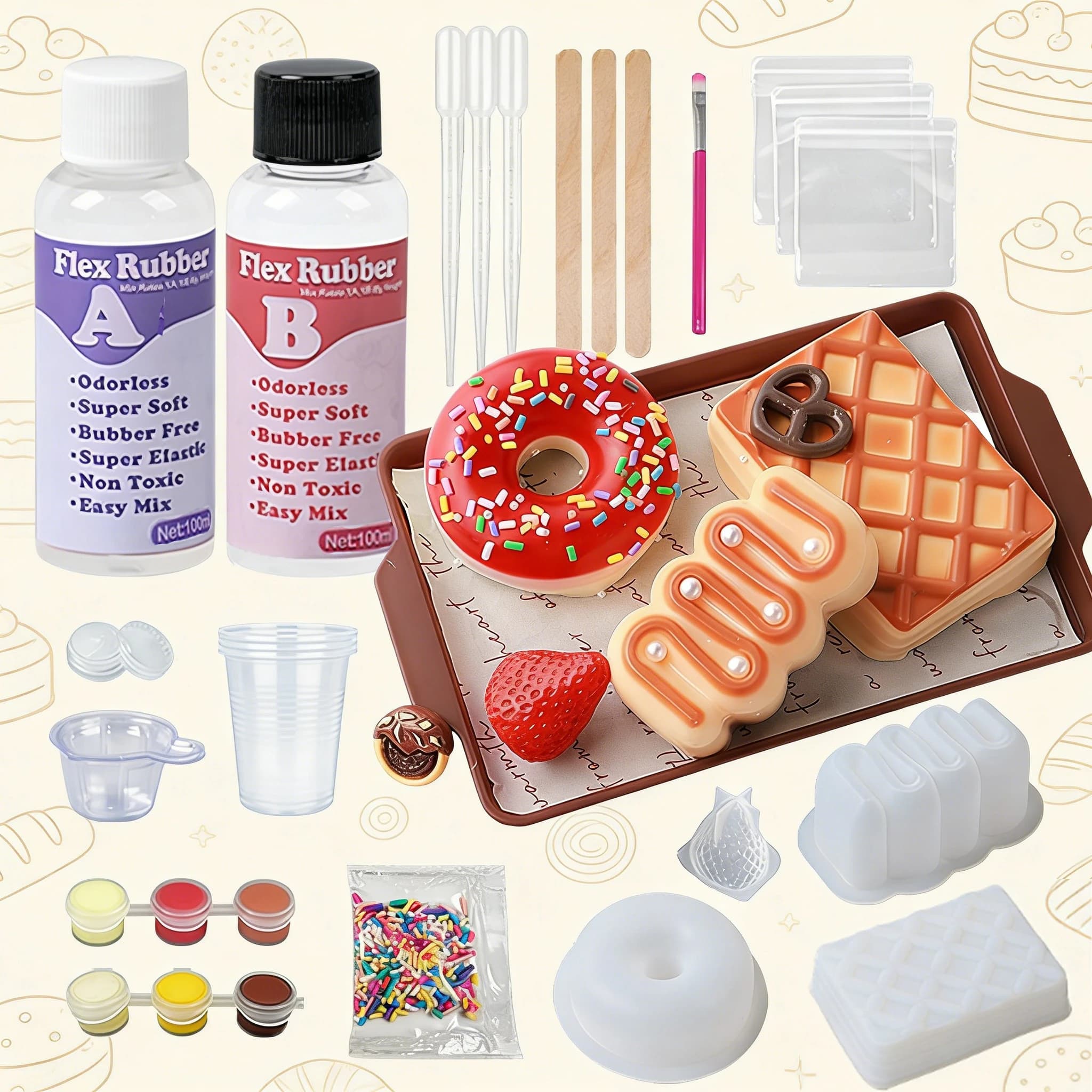 Kit per Creare Squishy Taba da 100ML, Gomma Flessibile Fai-da-Te, Giocattoli Sensoriali/Fidget a Forma di Ciambella per Bambini e Adulti