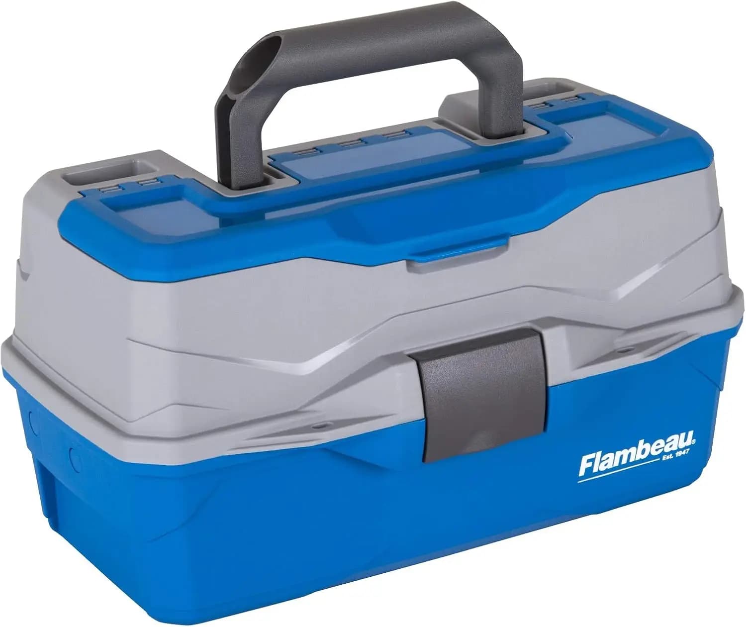 Scatola porta attrezzi da pesca a 2 scomparti, 15 scomparti, contenitore portatile medio per esche, blu/grigio