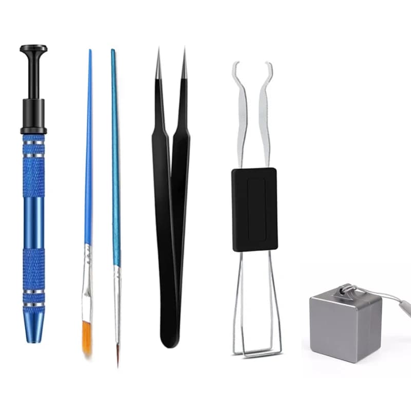 Kit di strumenti per interruttori per copritasti per tastiera meccanica Estrattore in metallo Interruttore Supporto per stelo Spazzola per lubrificante Penna per lubrificazione Apri interruttore