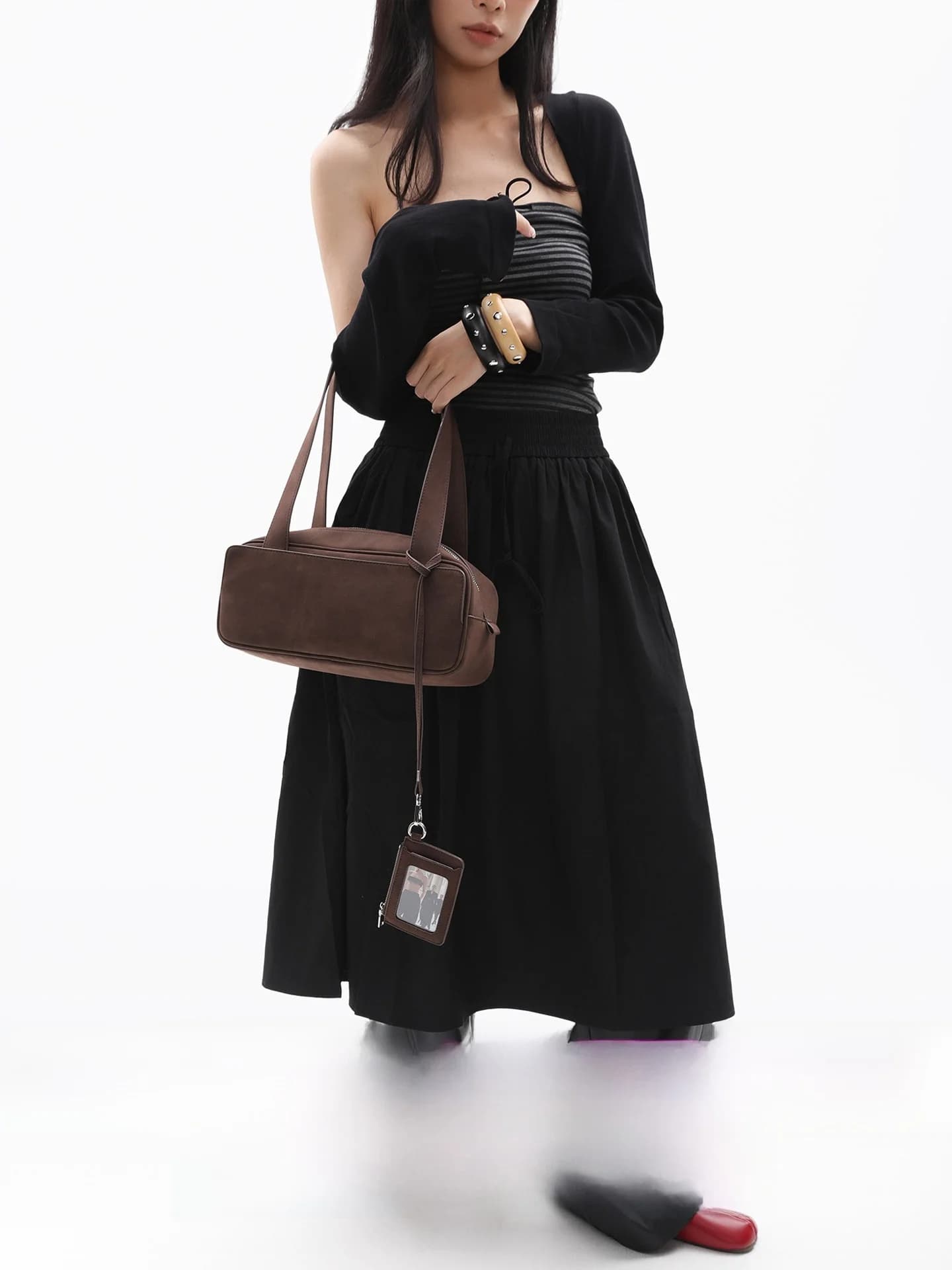 Borsa Kangaroo dal Design Originale in Pelle Scamosciata Marrone, Piccola Borsa Boston, Borsa Quadrata a Cuscino, Borsa a Spalla Singola Sottobraccio, Tendenza Moda Giovanile
