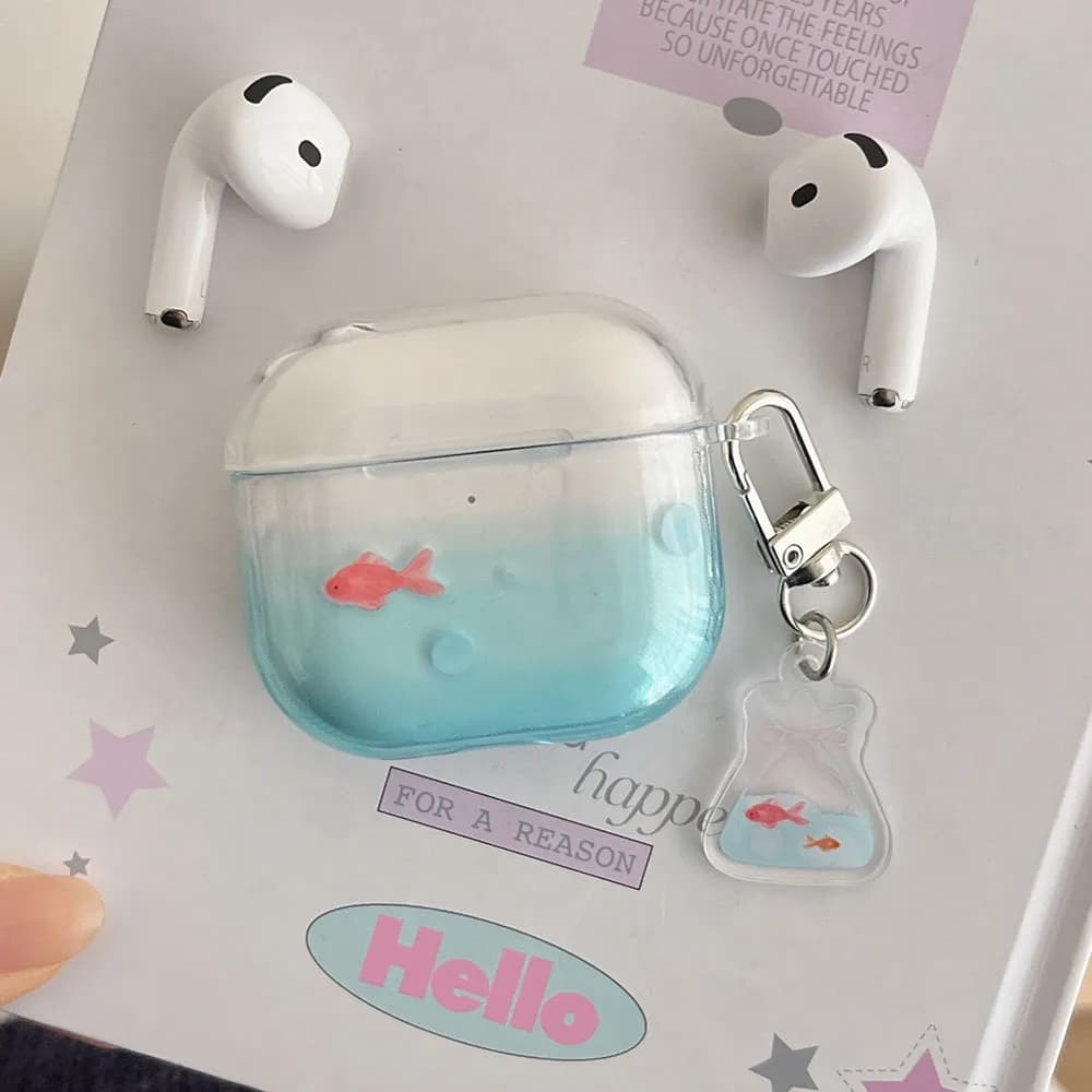 Wireless headphone case with blue foamed red fish for Airpods Pro3 2025 Pro 2nd 4 3 1 2 Fish shaped headphone case