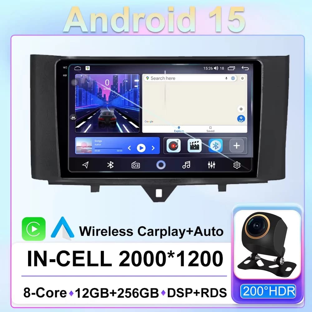 Android15 Autoradio Audio 12G + 256G For Mercedes-Benz Smart Fortwo 451 2011 - 2015 GPS Navigation Video Multimedia Carplay