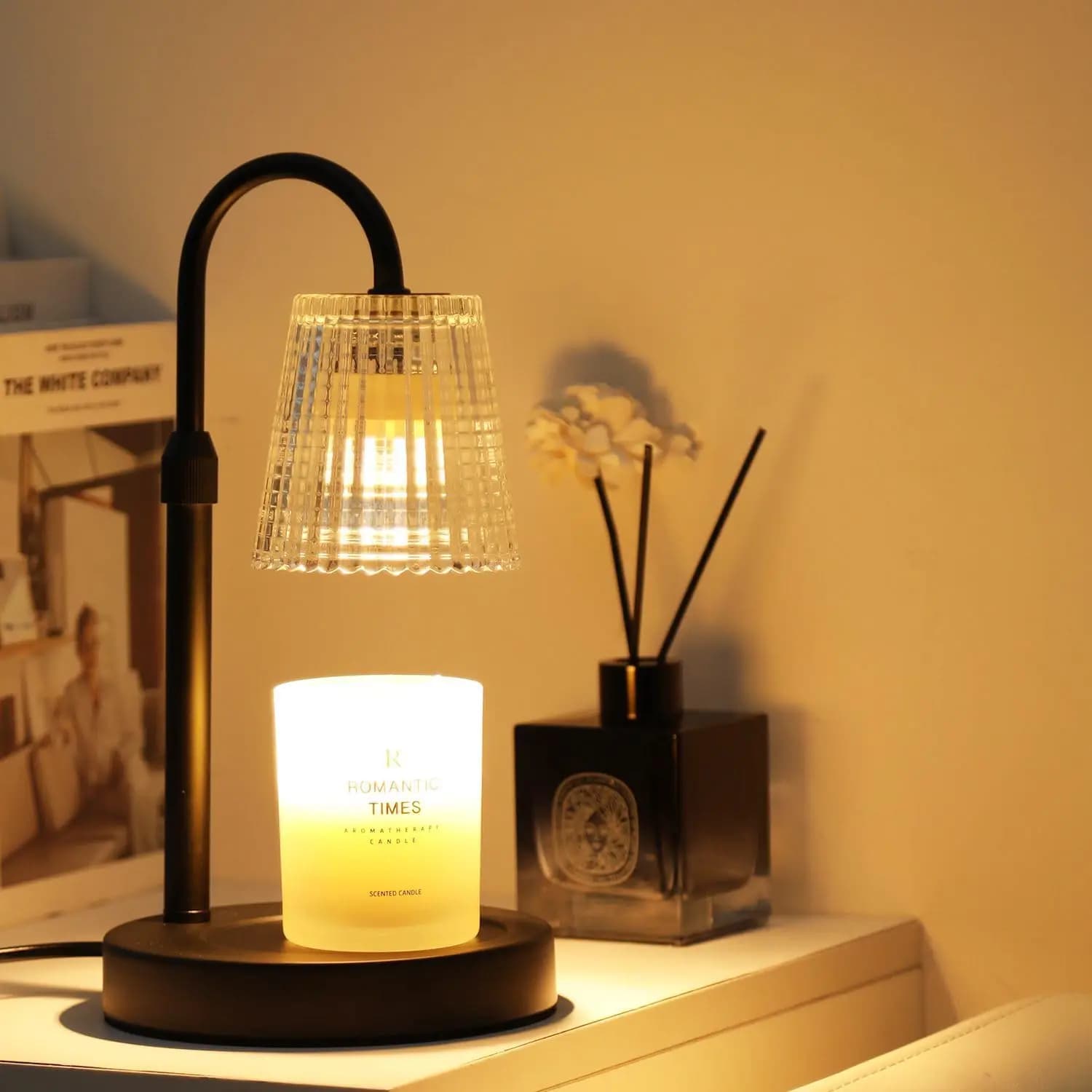 Adjustable Scaldacandele Lamp with Timer, Dimmer and 3 Lamps - Perfect Gift for Home Furniture for Women, Black