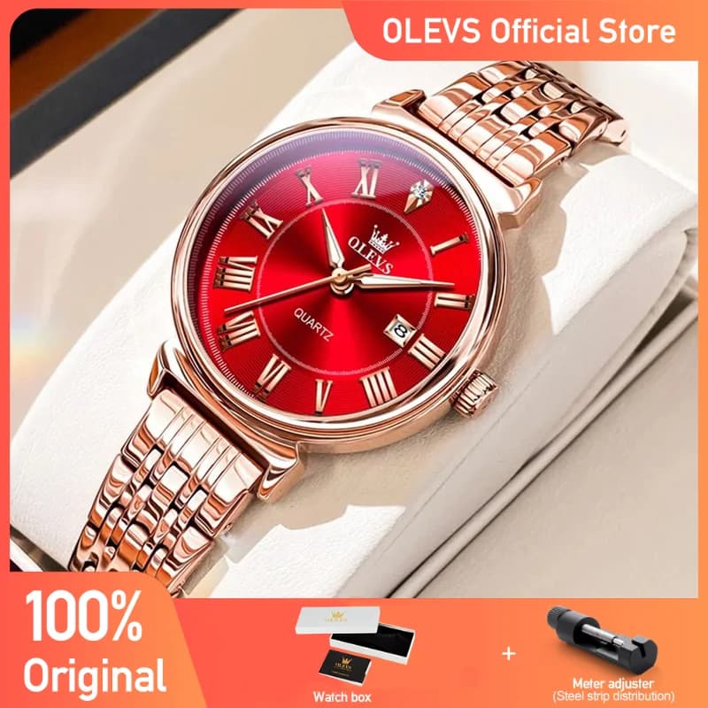 OLEVS Women's Watches Luxury Light Charm Original Wrist Watch for Girl Dial With Simplified Roman Numerals Waterproof Date Display