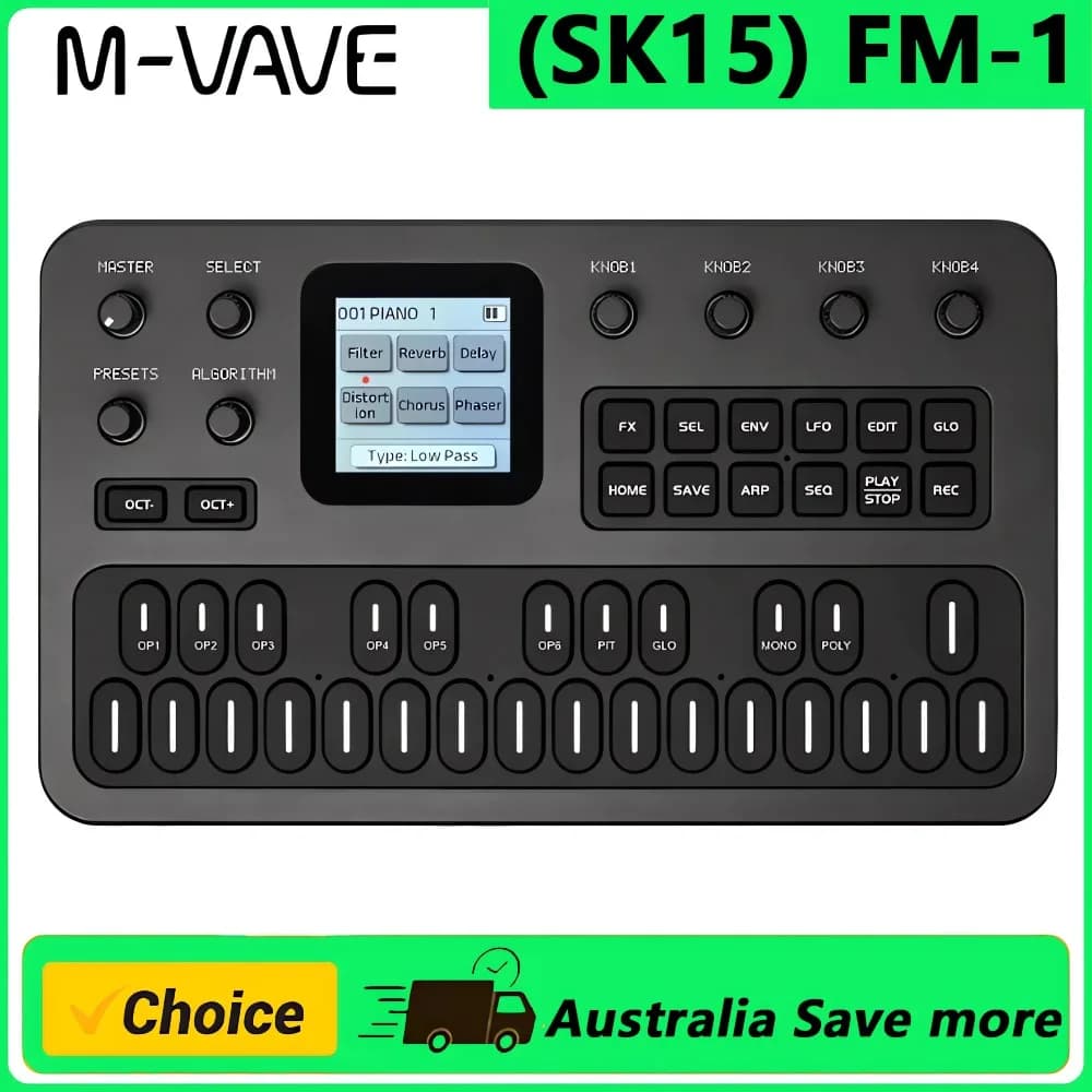 M-Vave Fm1 Portable Fm Synthesizer Effect Pedal 12h Battery 6-Operator 32-Algorithm 128 Presets Built-In Speaker in Stock