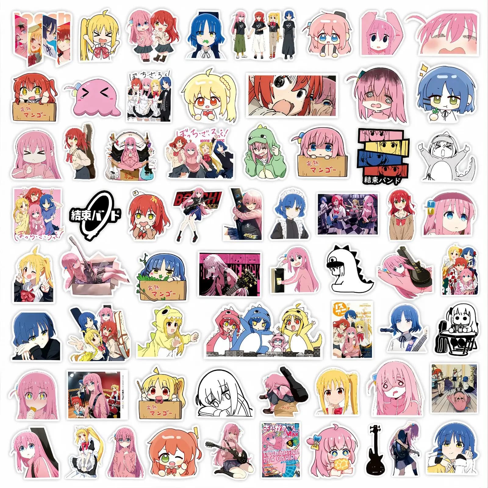 50 Pezzi Anime BOCCHI THE ROCK! Adesivi Giocattolo per Bambini, Decorazioni Fai-da-Te per Casco Moto, Telefono, Skateboard, Adesivi Cartoon