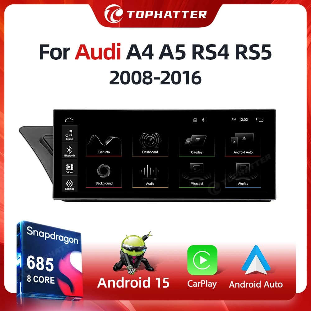 Qualcomm CarPlay 12.3" per Audi A4 A5 RS4 RS5 B8 2008-2016 MMI 3G High CD Android 15 Lettore Multimediale per Auto Stereo GPS Navigatore Schermo