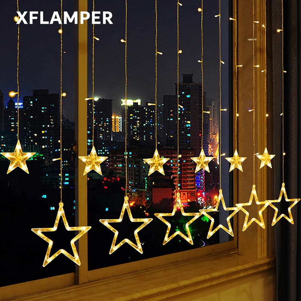 138LED Star String Light Impermeabile 8 modalità Luci per tende bianche calde per la decorazione natalizia di nozze della camera da letto della festa del Ramadan