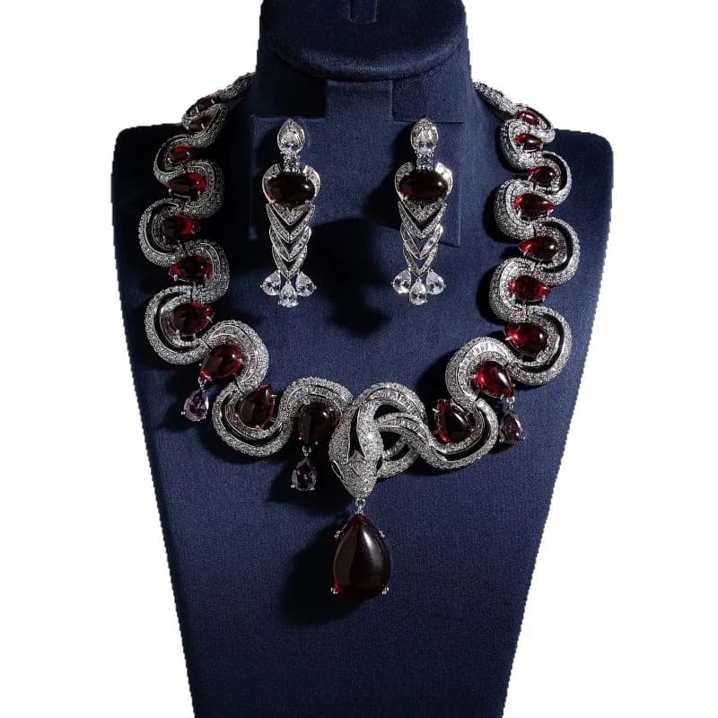 SET di gioielli vintage rosso verde bianco serpente collana orecchini intarsio zircone festa di nozze da donna di fascia alta