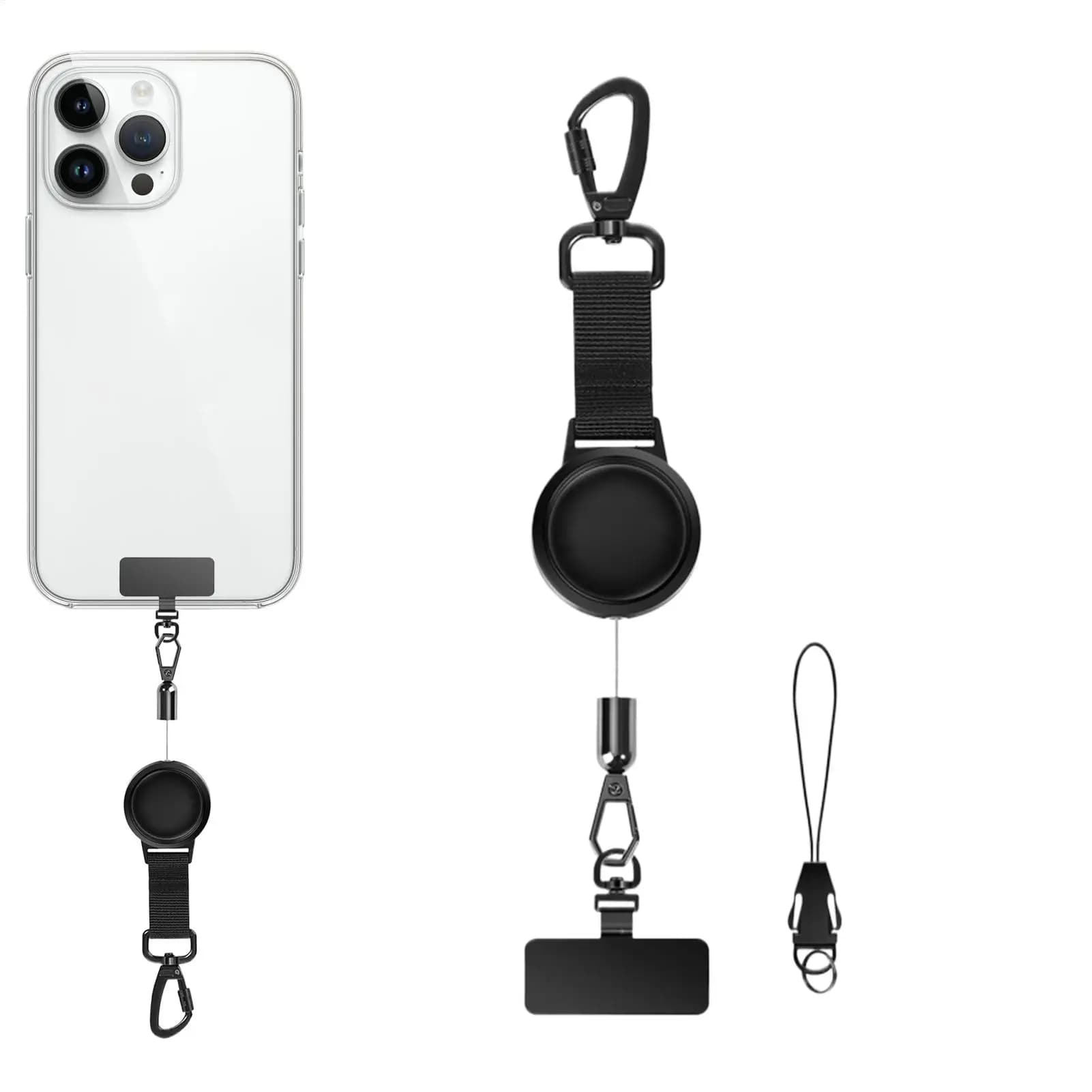 Cordino retrattile per telefono, cinturino di sicurezza antifurto con moschettone di bloccaggio e gancio girevole a 360 gradi per esterni