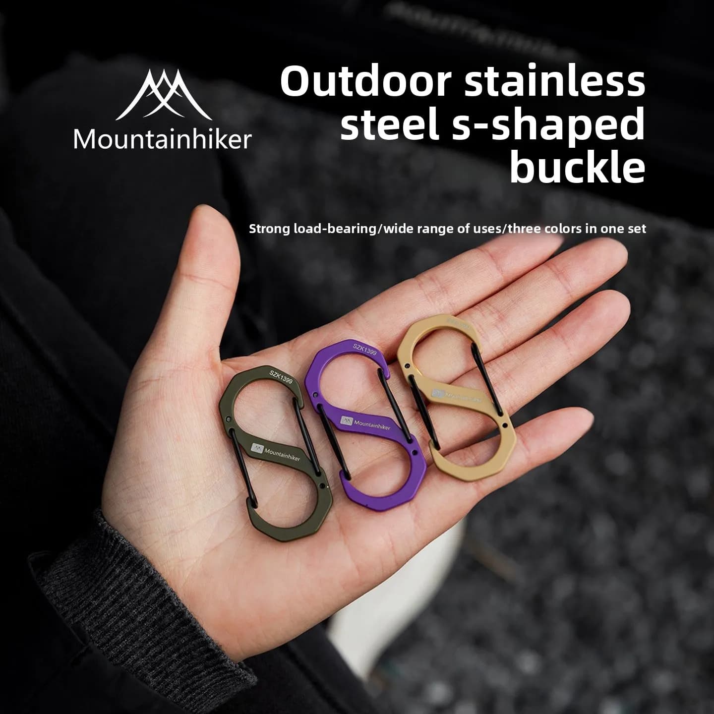 MOUNTAINHIKER Set da 3 Pezzi: Cordino da Campeggio per Esterni, Moschettone Portatile per Borsa da Alpinismo, Corda Telescopica con Fibbia a Scomparsa