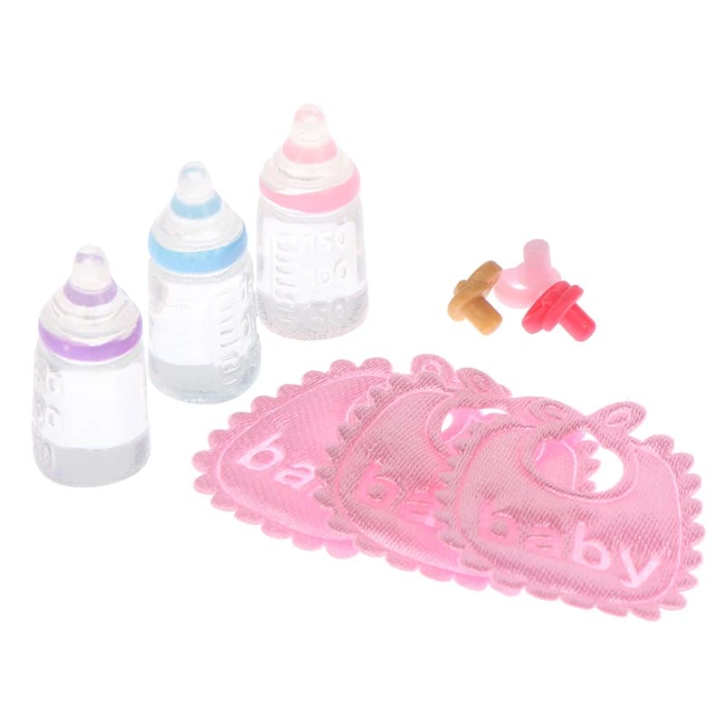 3PCS 1:12 Dolls House Miniature Baby Bottles Pacifier Bibs Set Nursery Accessory Gift