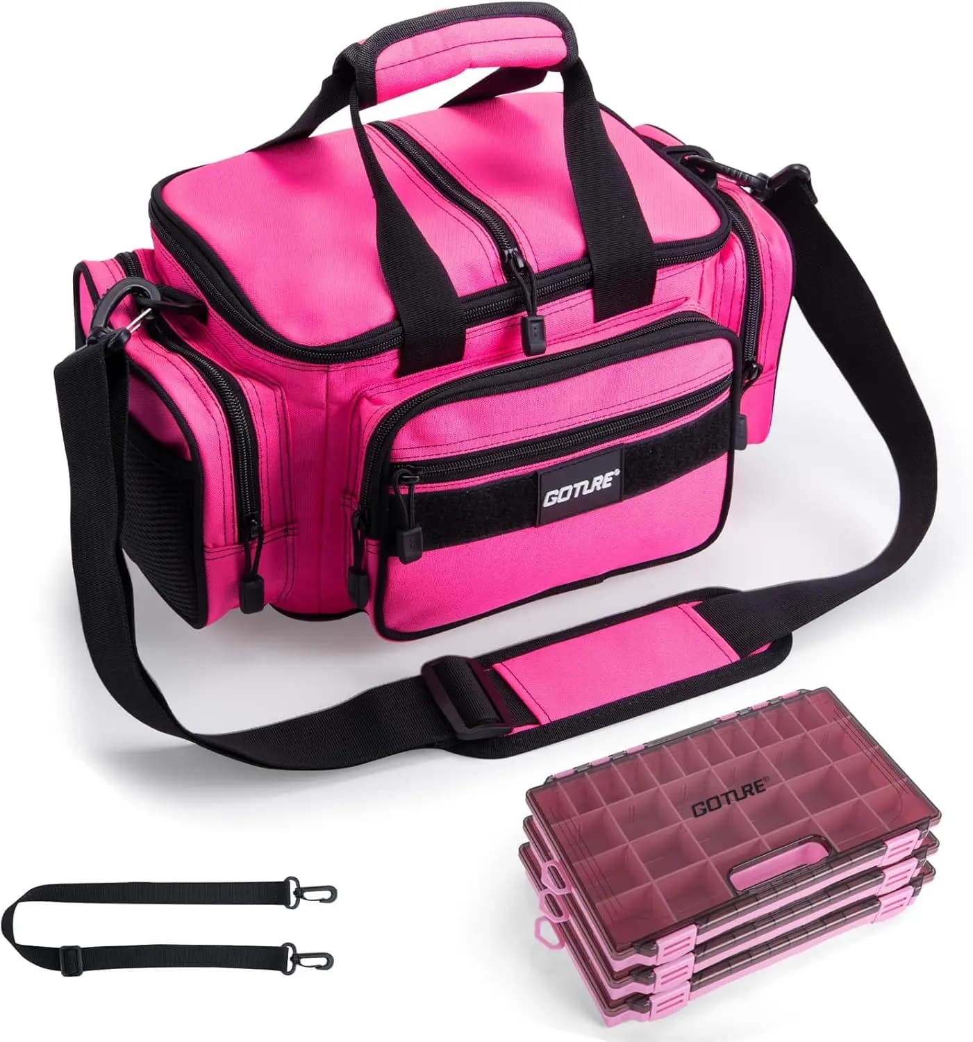 Waterproof Fishing Bag with 3 Boxes, Brush Design for Storage Salt Water Equipment (14.96x9.06x7.48)