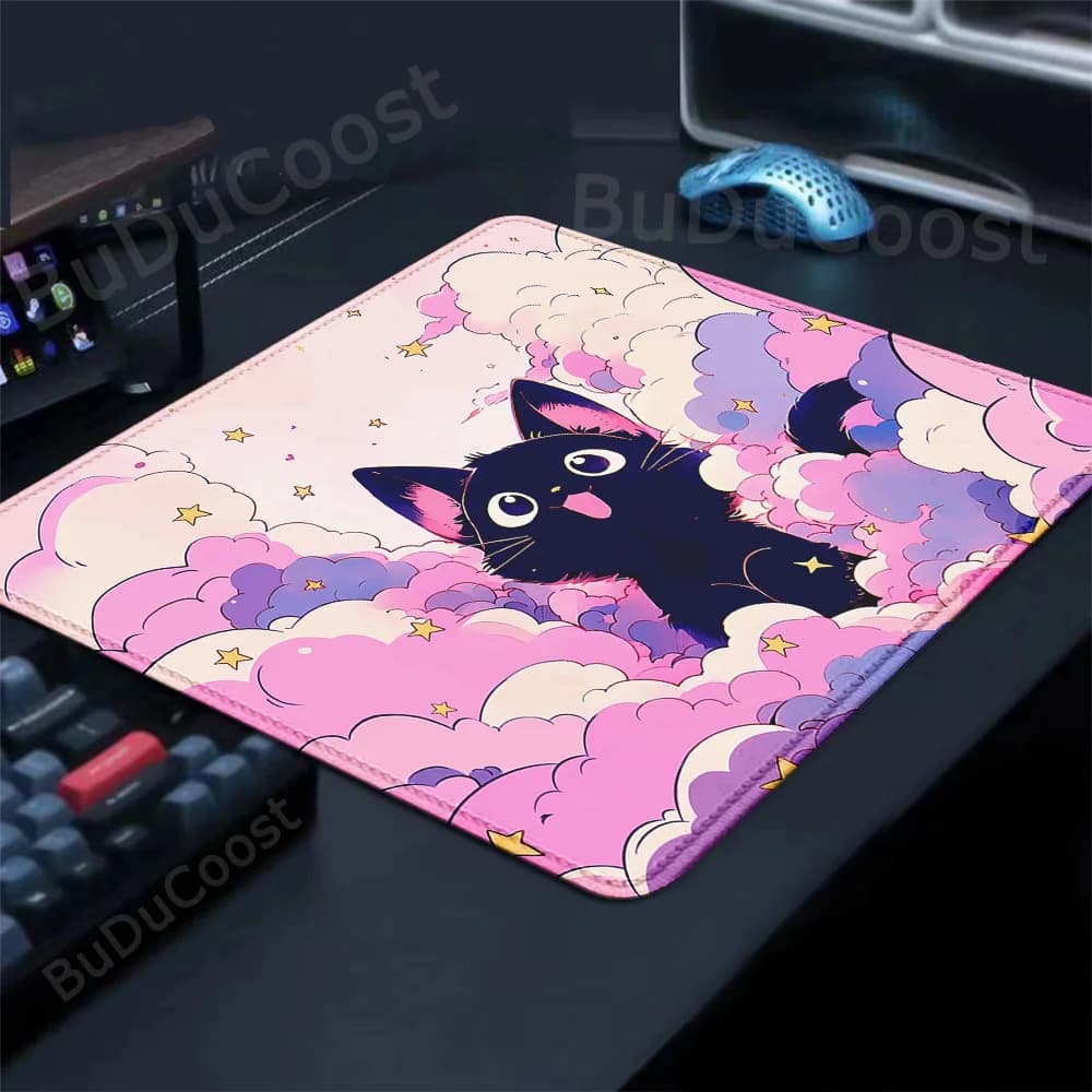 Anime Black Cat Tappetino per mouse di piccole dimensioni Tappetino per scrivania per computer da ufficio Tappetino per mouse in gomma naturale Cuscino per laptop Tappetino antiscivolo Decorazioni per la casa