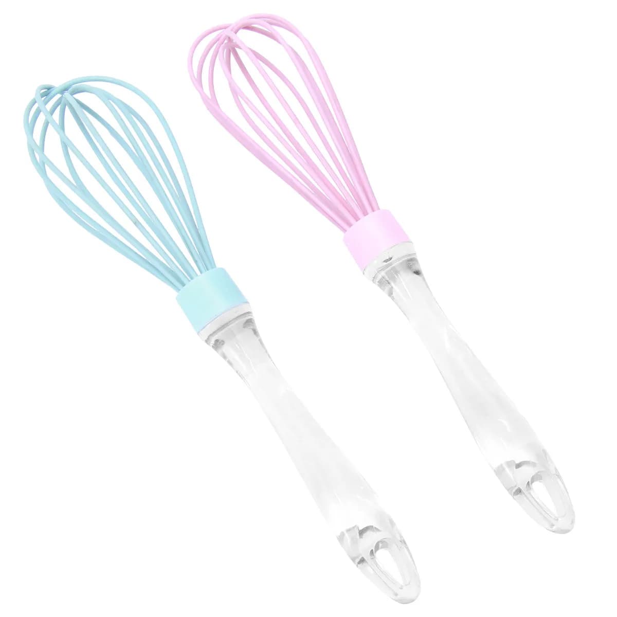 2Pcs Handheld Eggbeater Silicone Whisk Manual Blender for Quick Mixing Baking Kitchen Gadget Egg Mixer Home Use Blue Pink