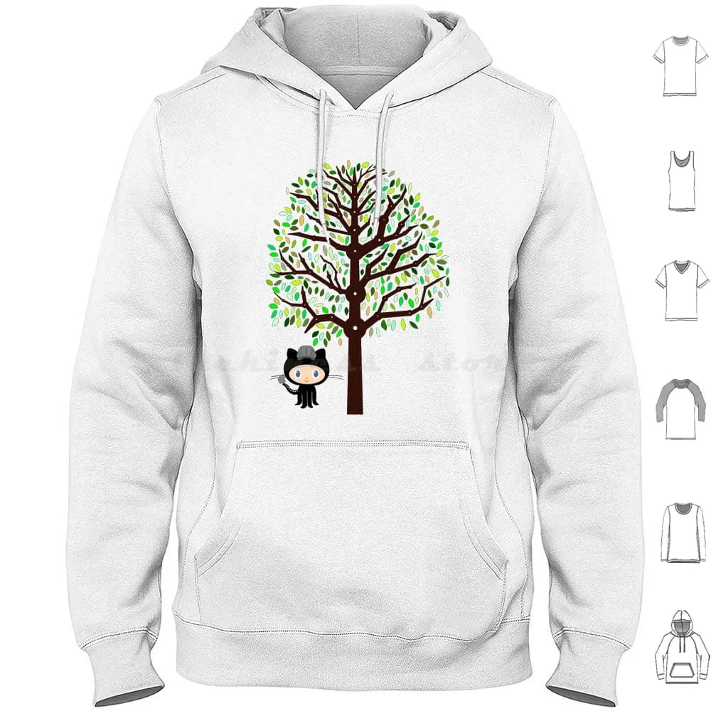 Git Tree Github Felpe con cappuccio Manica lunga Git Github Git Tree Logo Cap Polpo Gatto Grigio Verde Marrone Nero Foglie Albero Blu