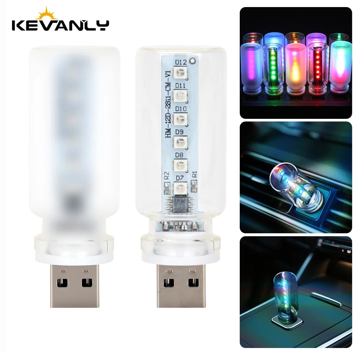 USB Led RGB Flash Candles Light Bulb Car Interior Decoration Light Car Ambient Lamp Night Frosted Light for Home Car Decoration