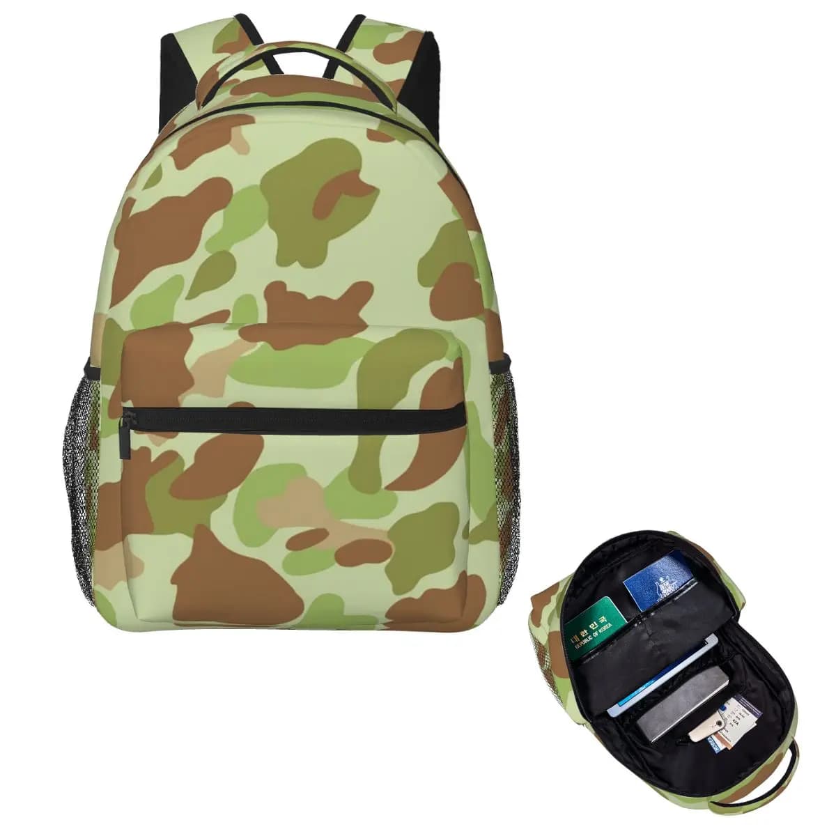 Frogskin Camo WW2 Student Backpack School Bag Hiking Travel Daypack for Men Women Fashion Bookbag Shoulder Bags