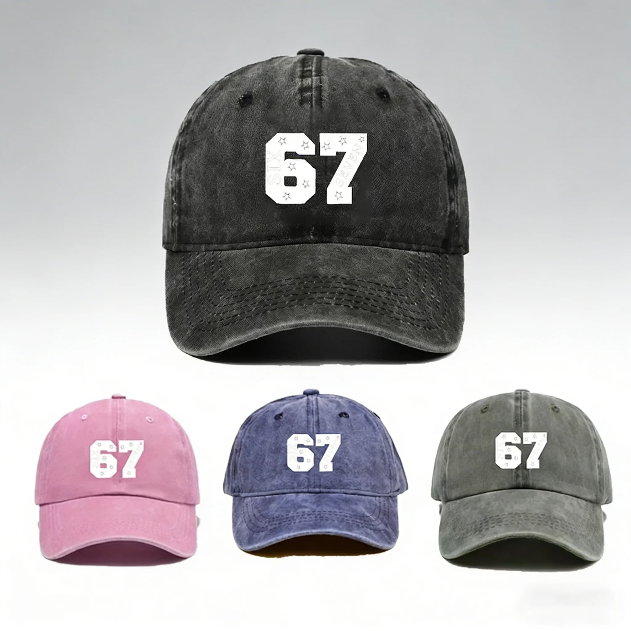 1PC washed 67 star hat! Soft top breathable+adjustable headband, suitable for retro fashion accessories for commuting/travel
