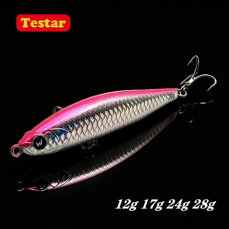 Testar 12g 17g 24g 28g Esche Artificiali Affondanti Tipo Pencil e Stickbait per Lanci Lunghi, Wobbler per Acqua Salata, per Spigola, Luccio, Pesce Gatto