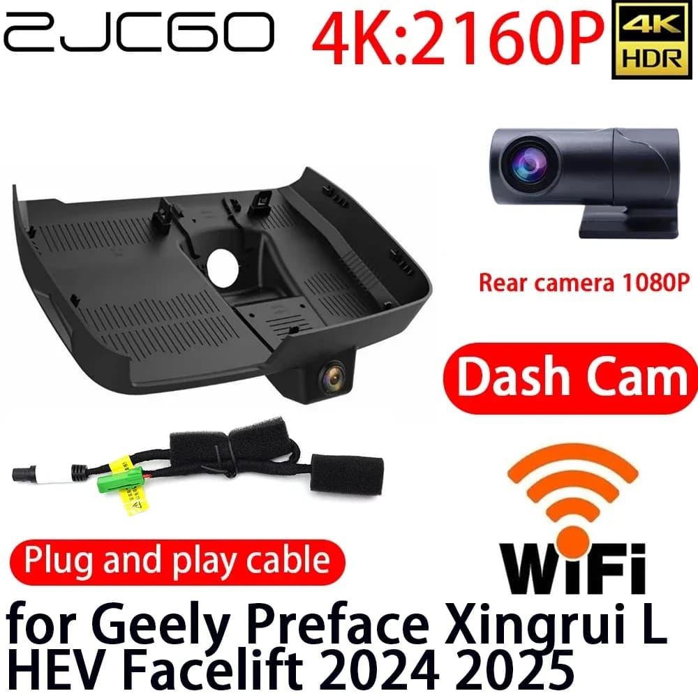 ZJCGO 4K DVR Dash Cam Wifi Front Rear Camera 24h Monitor For Geely Preface Xingrui L HEV Facelift 2024 2025