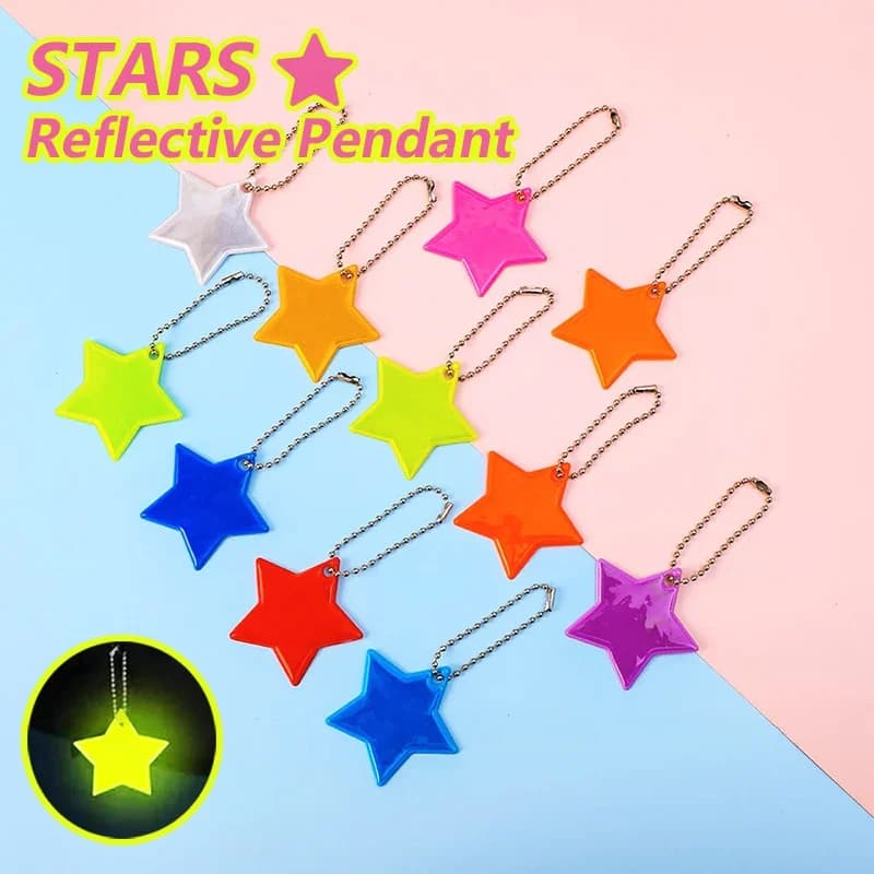 10PCS Colorful Stars Reflective Keychain Backpack Accessories Pendant Night Riding Double-sided Reflective Key Ring