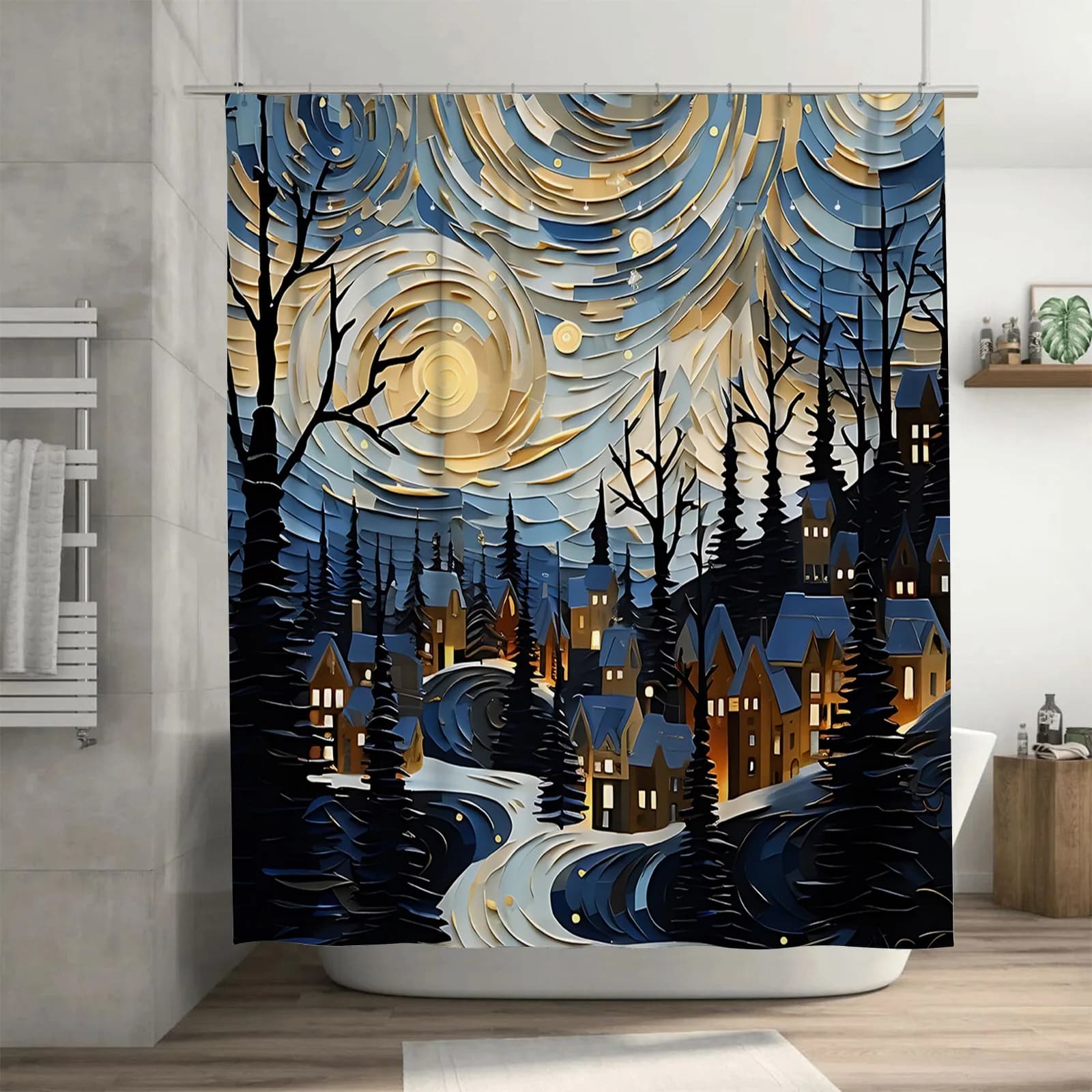 Tenda da doccia con scena notturna stellata - Design paesaggistico per il bagno - Impermeabile e durevole - Decorazioni per la casa ideali Facile da pulire