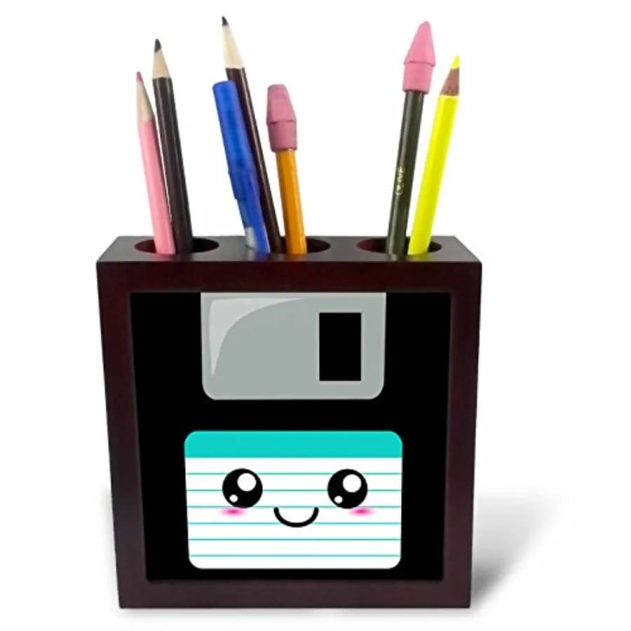 ph_57456_1 Portapenne a Forma di Floppy Disk Kawaii, Simpatico e Divertente, Stile Retrò per Appassionati di Informatica, Design Anime Smiley Cartoon, Turchese, 5 Pollici
