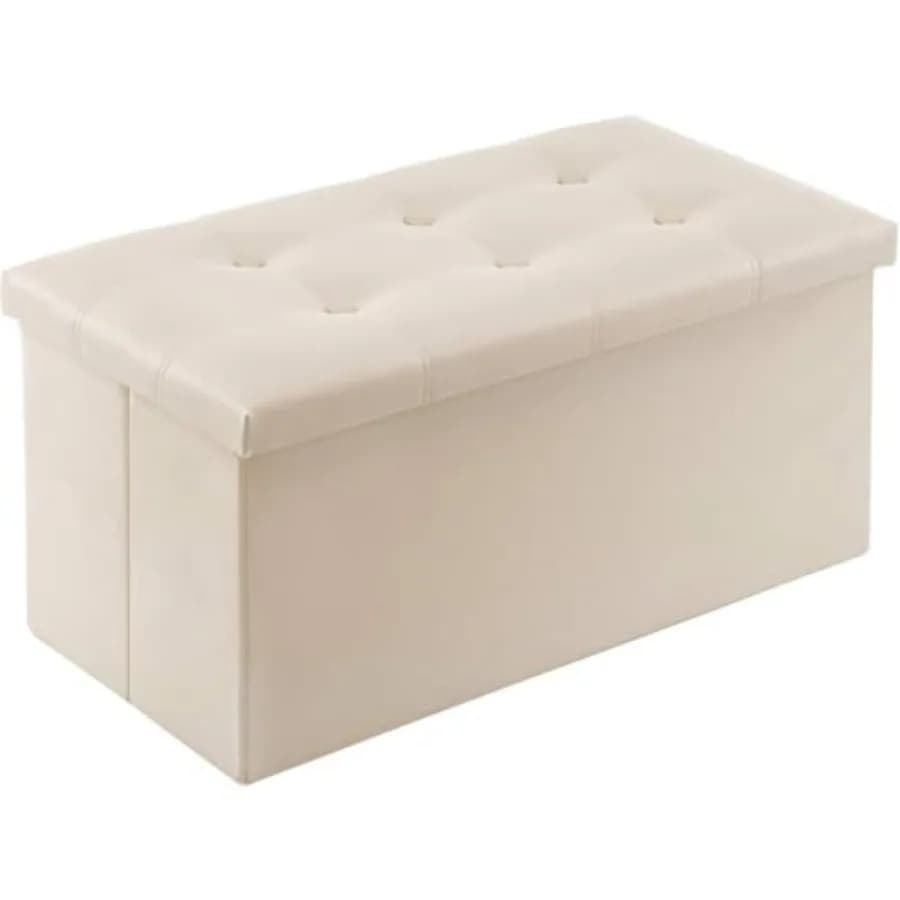 Pouf Contenitore Pieghevole, Poggiapiedi in Ecopelle, Panca Contenitore Imbottita per Camera da Letto e Soggiorno, Be