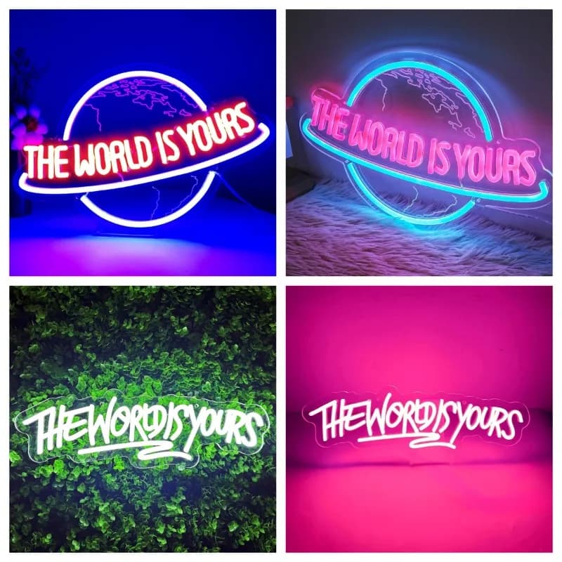 Il mondo è il tuo Insegna al neon Pianeta intagliata Insegna al neon a LED per ufficio Matrimonio Uomo Grotta Sala giochi Decorazione da parete Regalo di compleanno