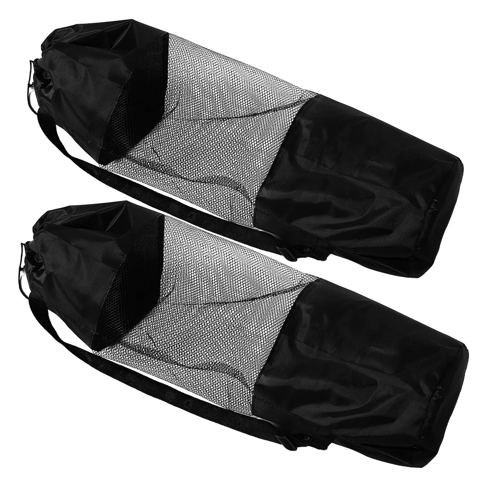 2 Pezzi Borsa a Rete per Tappetino Yoga in Tessuto Oxford Spesso con Chiusura a Coulisse, Tracolla e Organizer Traspirante per Attrezzatura Yoga