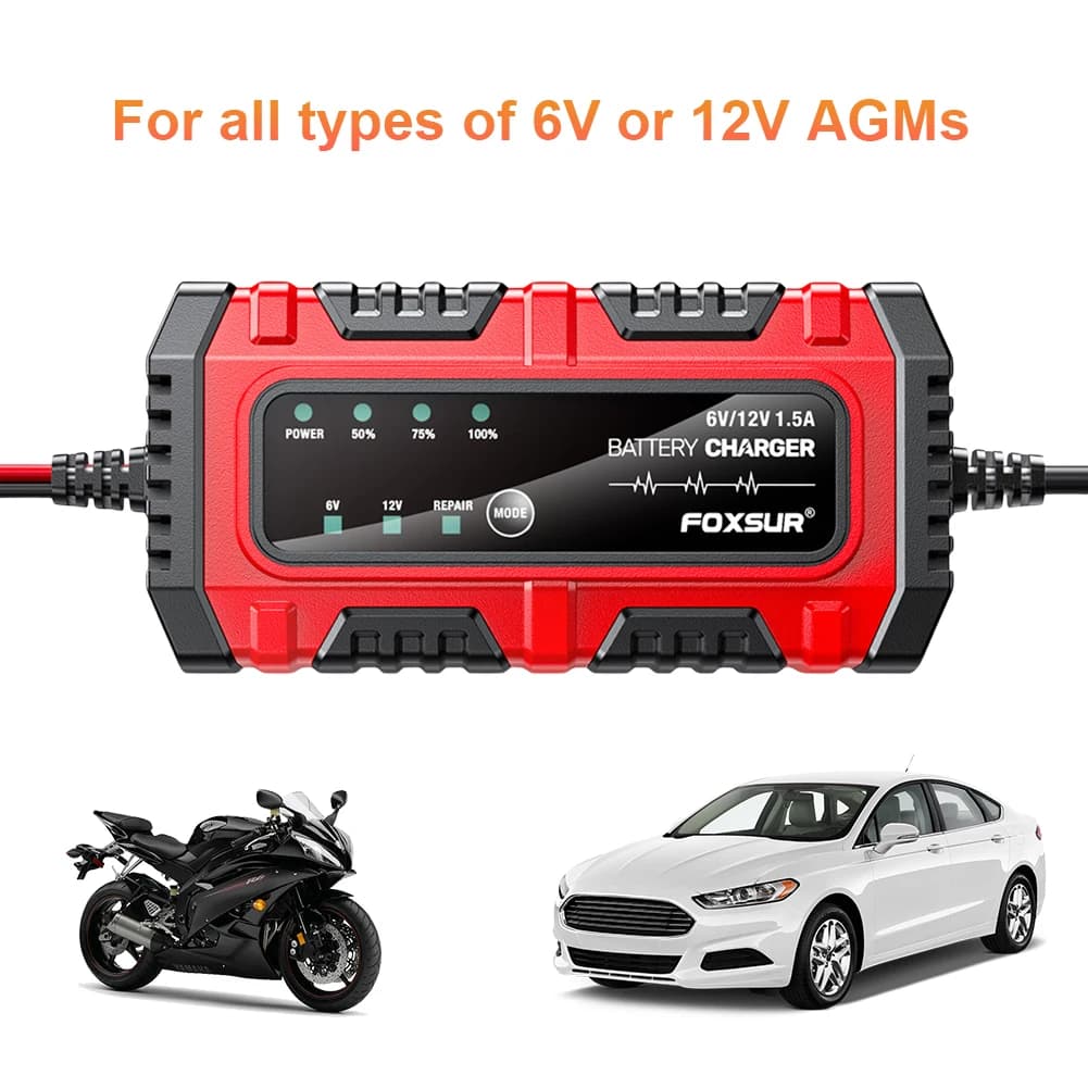 Unità di ricarica batteria per auto e moto caricabatterie intelligente 6V/12V 1.5A per batterie GEL AGM al piombo-acido SUV per auto camion barche SUV