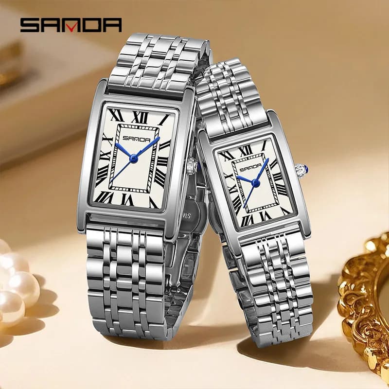 SANDA1150 New pair watch Fashionable and elegant rectangular dial Waterproof Luxury brand Gift for men and women