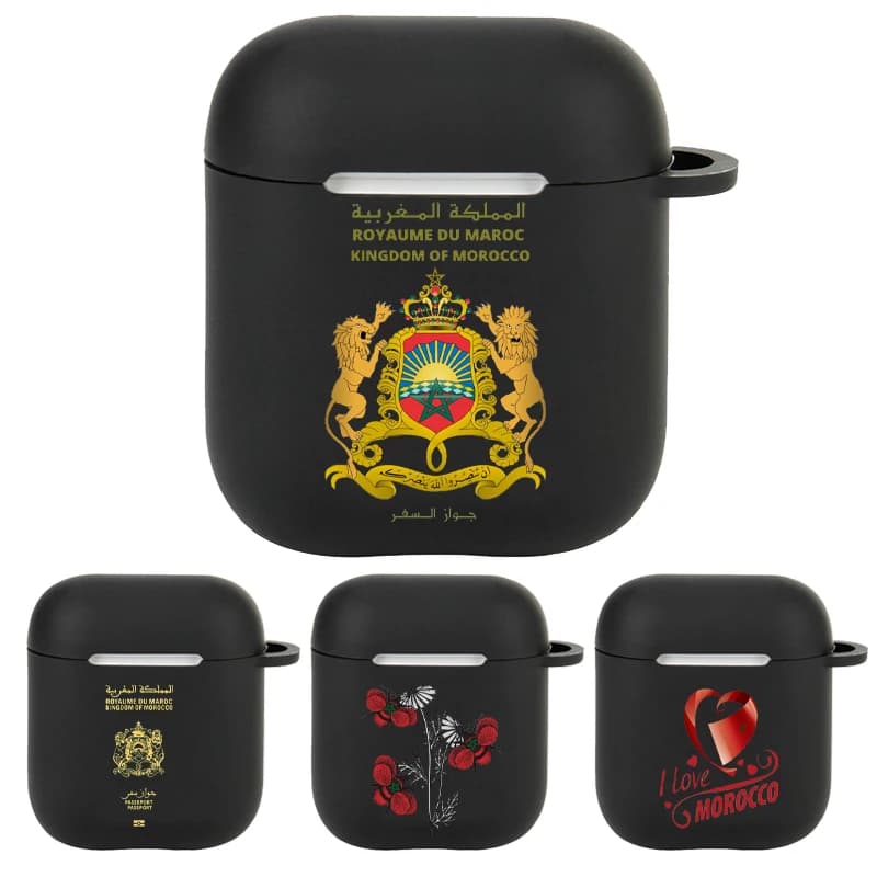 Marocco Passaporto bandiera nazionale Nero opaco Cover per Apple airpods 1 2 3 4 Pro3 Custodia in silicone Accessori wireless per Airpod