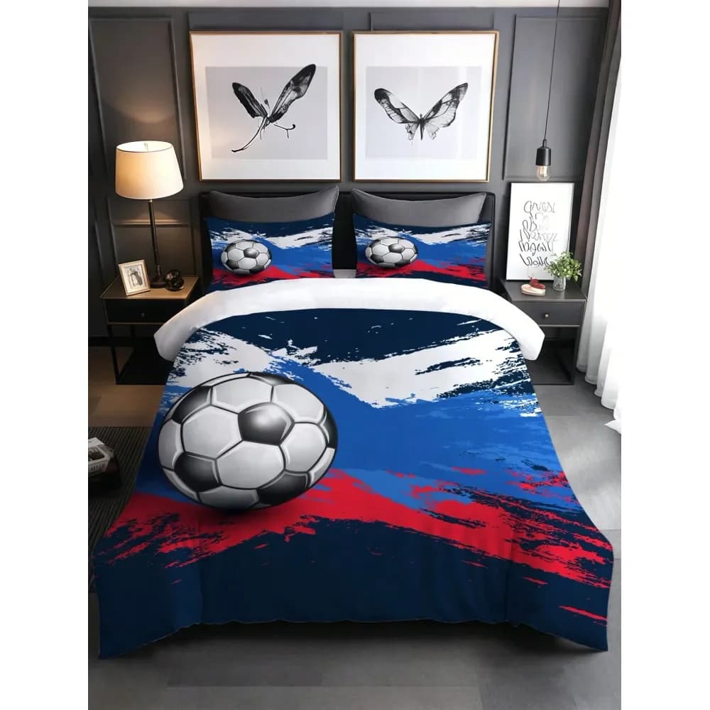 Set di biancheria da letto a tema calcio, set di biancheria da letto a tema calcio per ragazzi e ragazze, adatto per l'arredamento della camera da letto dei adolescenti, 1 copripiumino, 2 cuscini