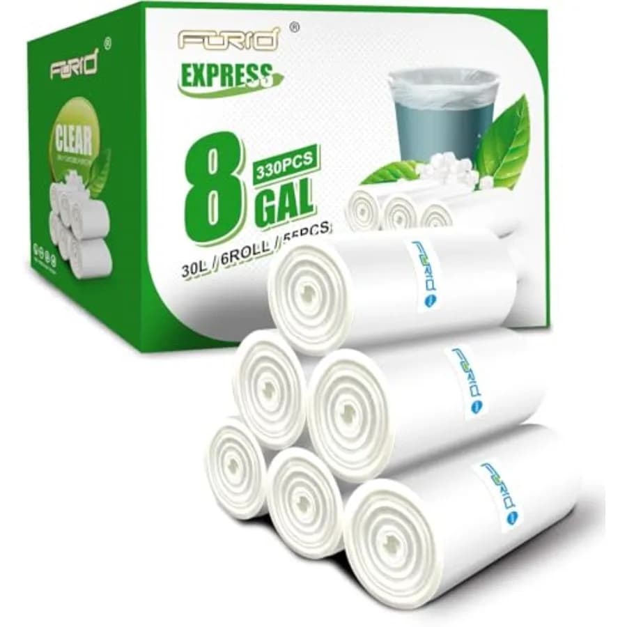 Sacchi per la Spazzatura Trasparenti da 8 Galloni, Sacchetti per Rifiuti, Sacchi per Pattumiera, 330 Pezzi, Sacchi di Plastica per Rifiuti per Bagno, Camera da Letto, Ufficio