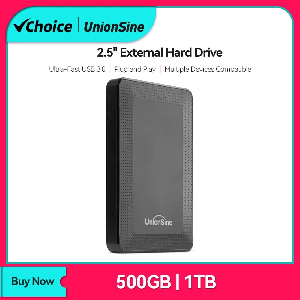 UnionSine Disco rigido esterno portatile HDD da 2,5 pollici Memoria da 500 GB/1 TB Disco flash drive ad alta velocità HDD per giochi/desktop/laptop/PS4