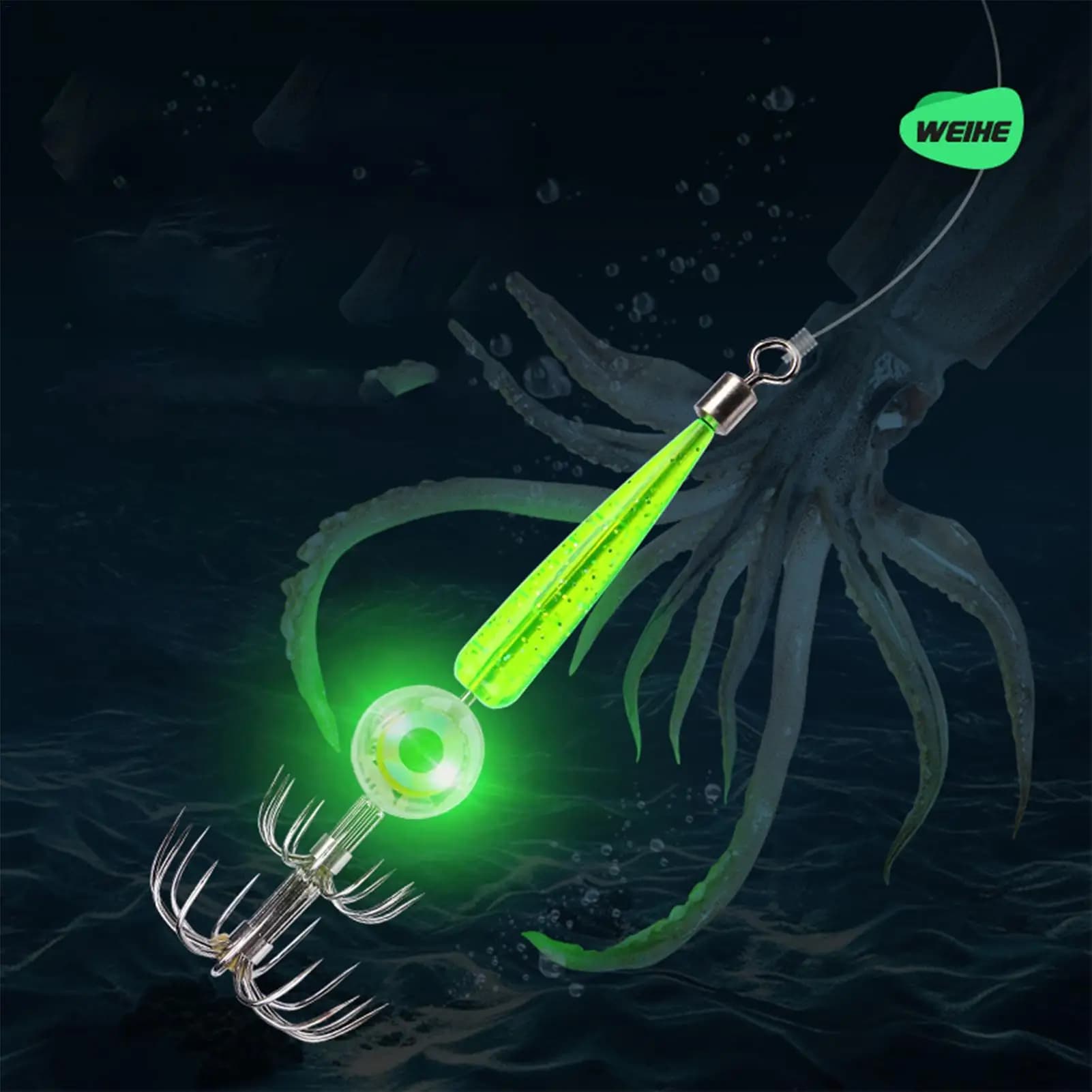 Kit di Esche Elettroniche per Pesca in Acqua Salata con Ganci Luminosi a LED, Luce Subacquea Lampeggiante, Esche Impermeabili per Calamari per Pesca Notturna