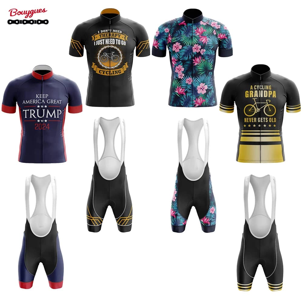 Hawaiian Cycling Blossom Flower Set Classic Bike Short Sleeved Men's Short Sleeved Shorts with Straps Clothing Por Team Triathlon Maillot