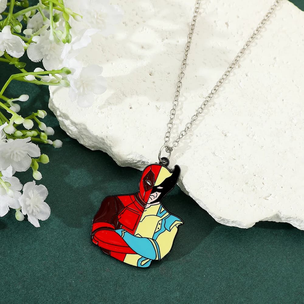 Trendy Deadpool And Wolverine Movie Figure Necklace - Cool Superhero Cosplay Pendant for Friends Party Jewelry Gift