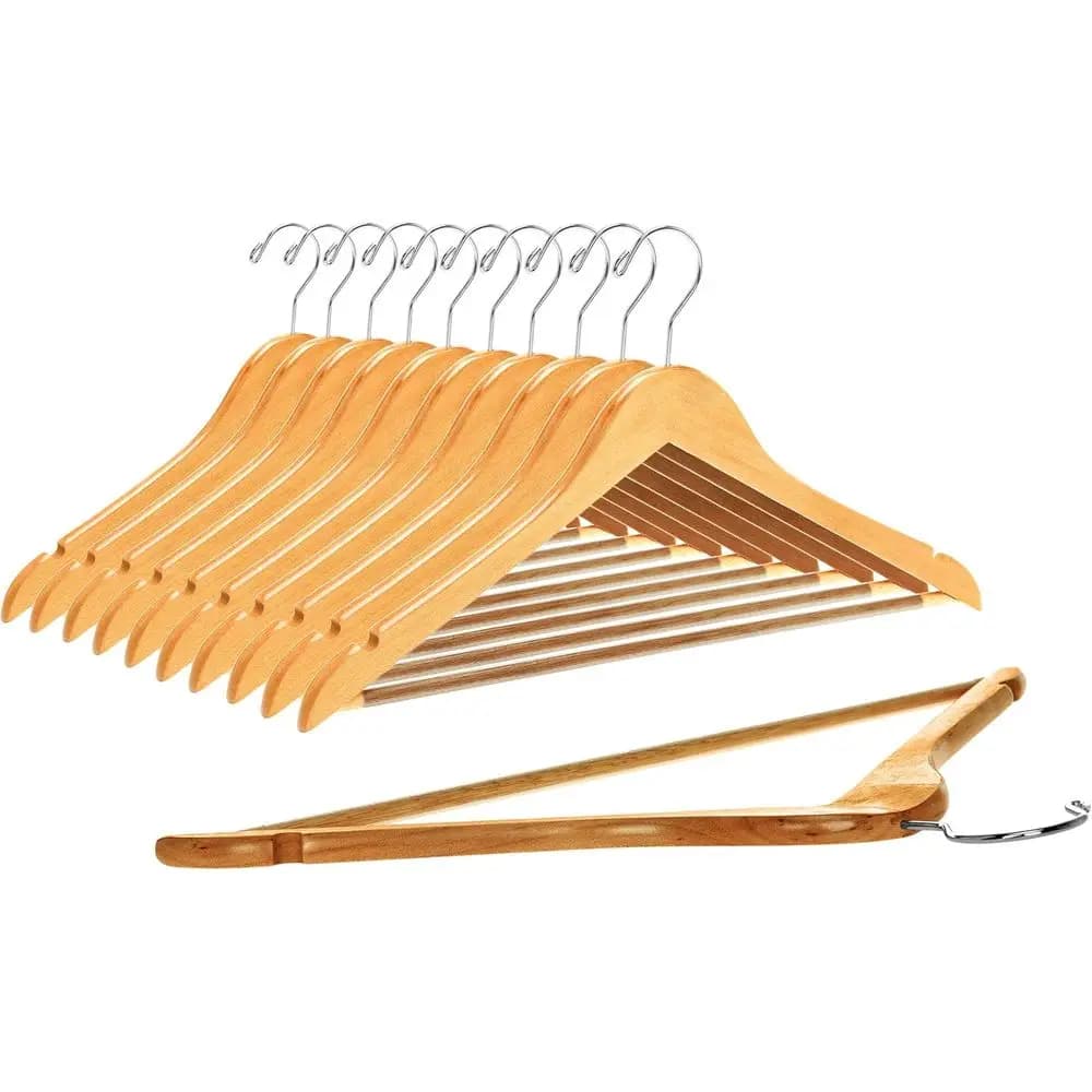 Stylish Natural Wood Hangers - Curved Set for Clothes, Shirts, Pants, Suits (10-Pack)