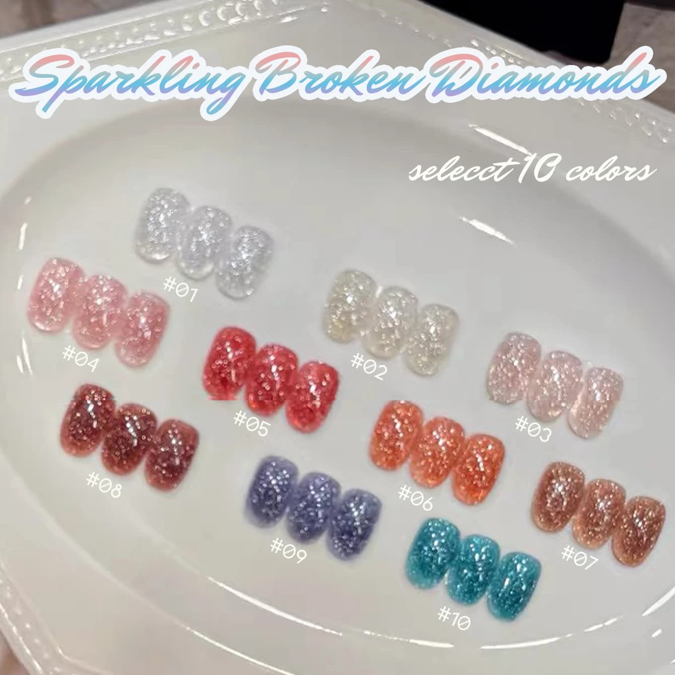 1pcs TC High Density Sparkling White Blue Broken Diamond Gel Nail Polish New Flash Reflective Dark Red Broken Diamond Nail Art
