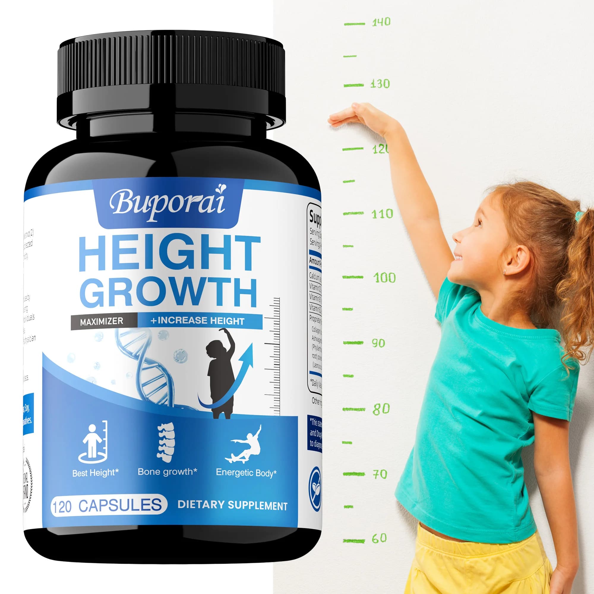 Height growth supplement: with vitamins and calcium zinc, promotes bone growth, improve bone strength, helps natural growth