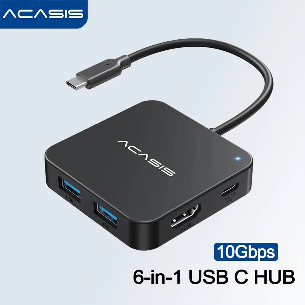 ACASIS USB C Hub Adattatore multiporta 6 in 1 da 10 Gbps con 4K 60 Hz HDMI PD 100 W Alimentazione Adattatore da USB C a HDMI per MacBook Dell