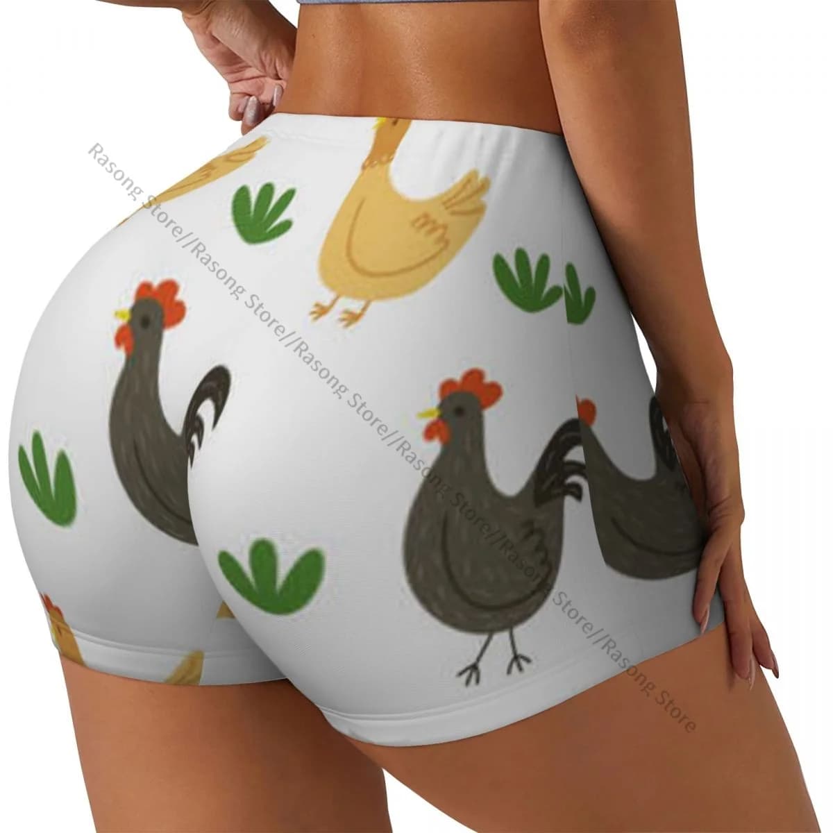 Yoga shorts in spandex for women Training shorts with chicken print and chicken